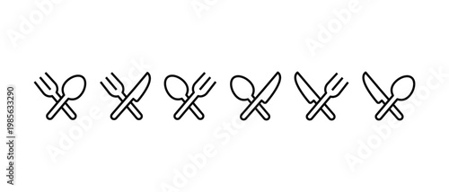 Catering restaurant service icon set. Food, plate, fork, knife, spoon symbol