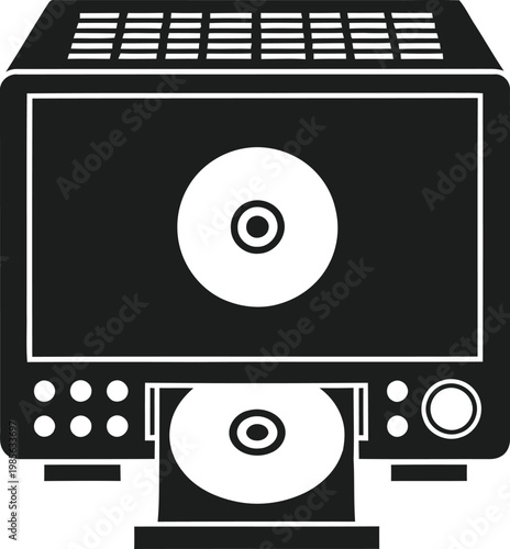 Top View Of DVD Player With CD And Open Tray black vector