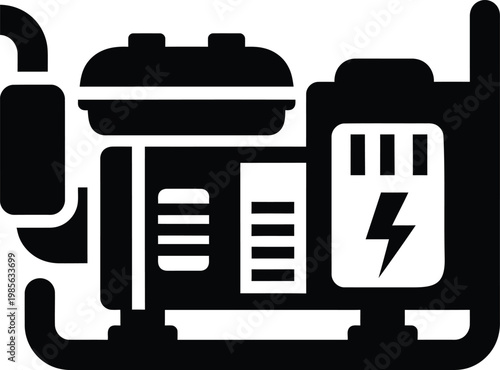 Black icon of a portable electric generator with a lightning bolt symbol 