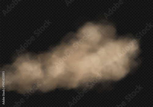 Realistic dust cloud isolated on transparent background. Sand storm powder effect. Vector illustration