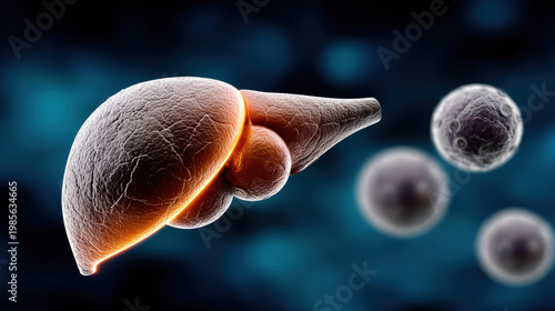 Human liver cancer cell organ disease medical health anatomy biology closeup 3D illustration showing detailed texture and structure