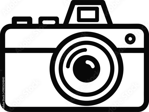 Black and white line art icon of a vintage camera retro camera photography