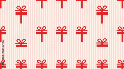 Red gift box icons pattern on pink striped background