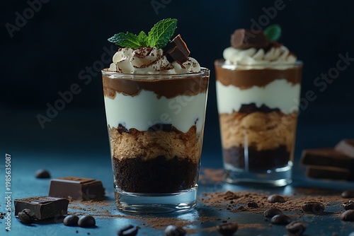 Chocolate parfait with brownie and whipped cream perfection