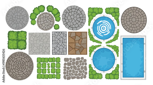 Top view landscape design elements set