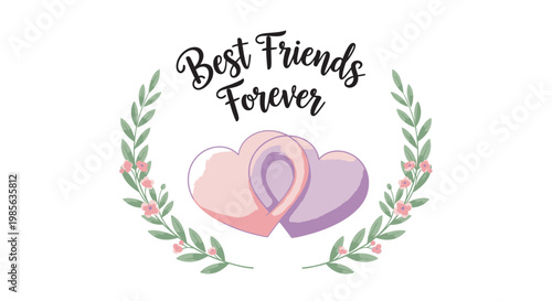 Friendship Day Best friends forever text design with interlocked hearts and floral frame illustration for friendship day celebration vector graphic