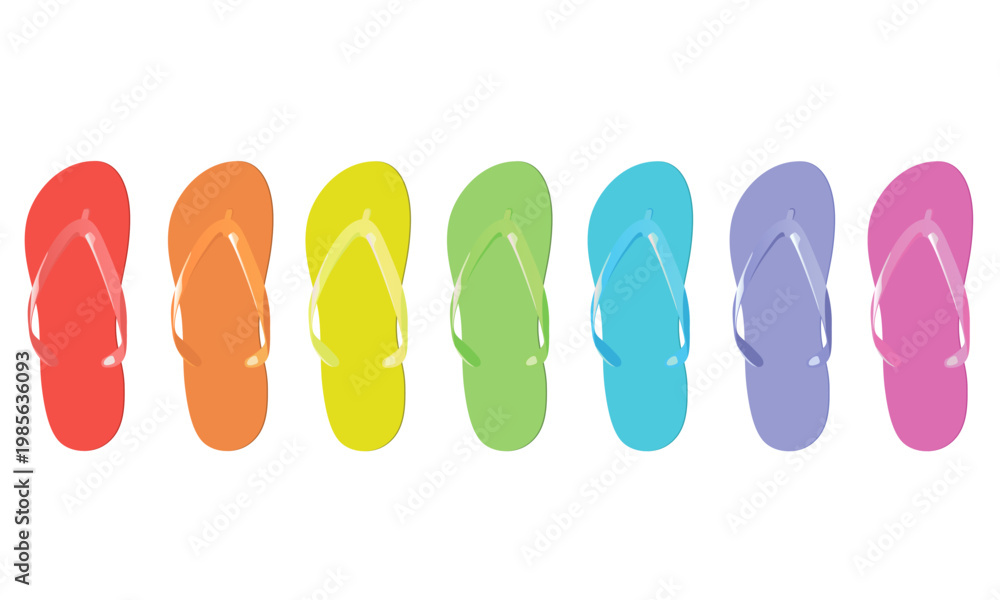Fototapeta premium Set of colored Flip flops, summer, beach slippers