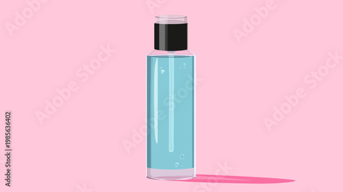 Pixelated illustration of a slender bottle filled with blue liquid against a pink background