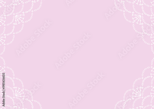 Vintage decorative corner frame with delicate lace fan motifs, soft pink ornamental border design, elegant classical flourish element for invitations
