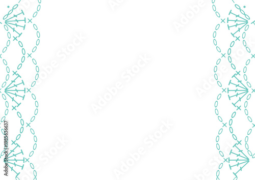 Vintage decorative border frame with ornate fan motifs, turquoise ornamental corner design, elegant classical flourish element for invitations and certificates

