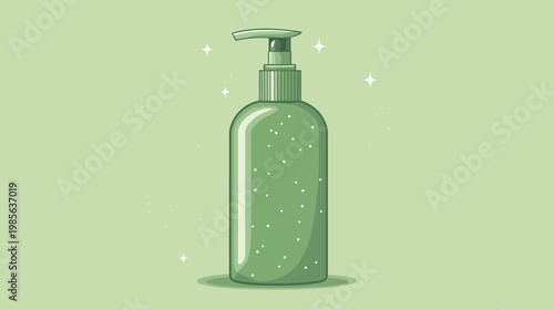 A pixelated illustration of a green pump bottle with white dots on a matching green background