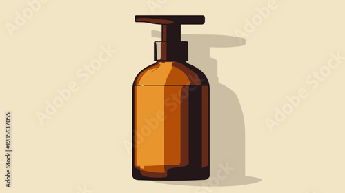 A stylized illustration of a brown liquid soap dispenser with a pump. Simple, minimal design