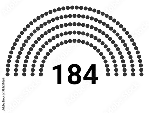 Hemicycle 184 seats - 5 rows