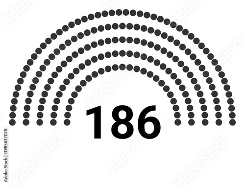 Hemicycle 186 seats - 5 rows