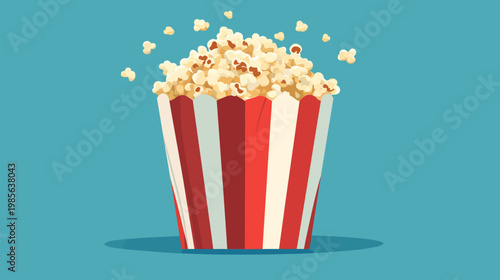 A cartoon depiction of a popcorn container filled with fluffy, popped kernels, with some kernels floating