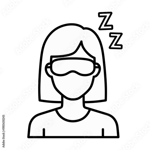 Vector of a woman wearing a sleep mask and sleeping peacefully with z's above her head.