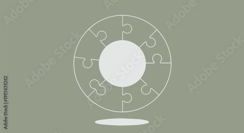 Vector illustration of circular jigsaw puzzle with a central circle and a shadow