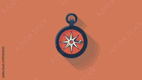 A vintage-style compass illustration against a warm, orange background with a long, dark shadow