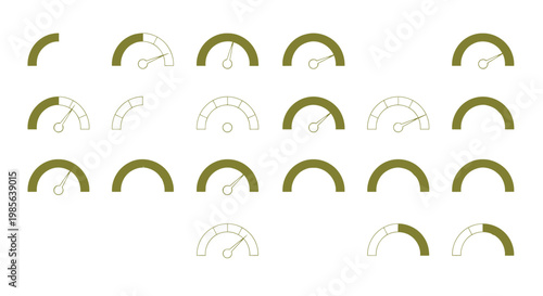 Vector illustration of green semicircle gauge and progress indicator icons set