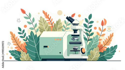 A vibrant illustration featuring tropical leaves and geometric shapes, creating a fresh and modern aesthetic. Ideal for backgrounds, branding, or webs