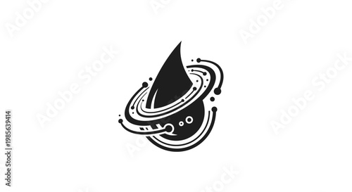 Black and white illustration of a planet.