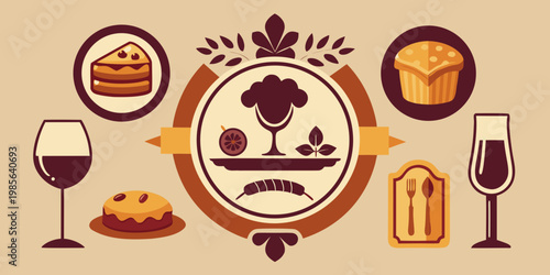 Collection of culinary food and drink icons, vector