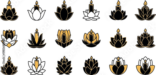Black and gold lotus flower candle symbol