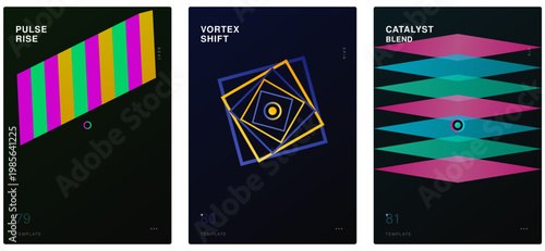 Pulse rise vortex shift catalyst blend poster template staircase perspective rotating spirals chevrons