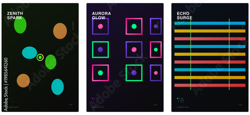 Zenith spark aurora glow echo surge poster template blobs modular boxes bars