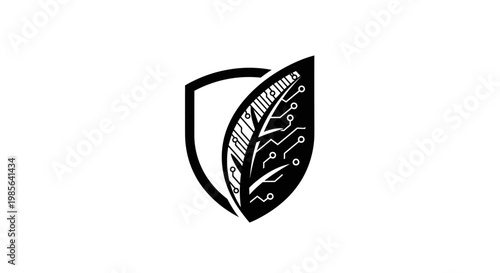 Black and white leaf shield icon.