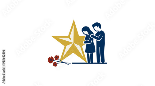 Memorial Symbol with Couple Star and Flowers