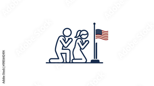 People Praying by American Flag