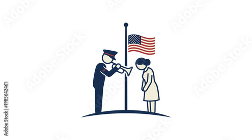 Memorial Day Ceremony with Flag and Bugle