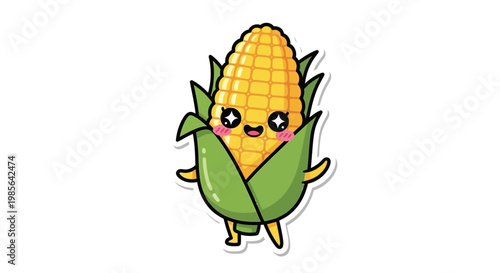 Cute Kawaii Corn Character Dancing Happy