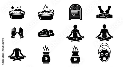 Spa And Wellness Icons Collection Relaxation Massage Yoga Sauna Bathing Aromatherapy