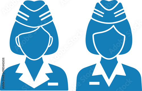 Two blue flight attendant icons vector isolated on white