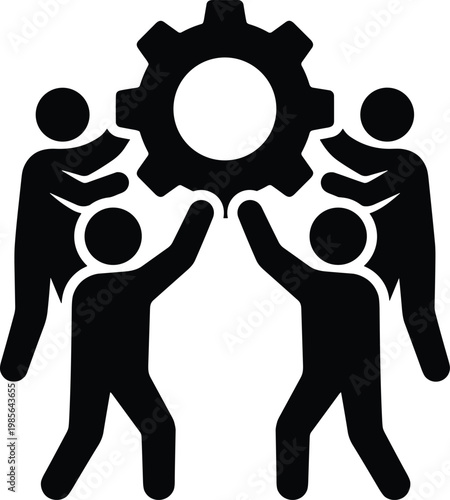 Teamwork with a gear symbolizing unity and collaboration