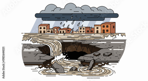 Heavy rain causes flooding, erosion, and a sinkhole near town