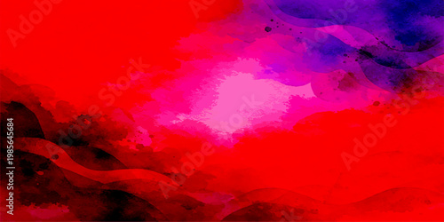 Abstract watercolor painting with a captivating blend of deep red, and hints of violet hues, forming an evocative visual landscape, evoking a sense of drama. 
