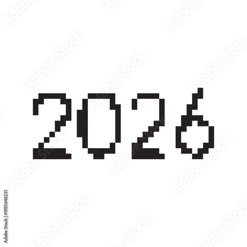 Pixel art number 2026 vector icon. Retro 8-bit style digit for international football event, sports competition and seasonal calendar.
