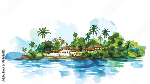 Malabo. Malabo hand drawn watercolor illustration on white background