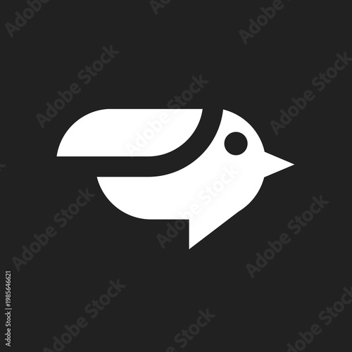 Minimalist Abstract Geometric White Bird Logo Icon on Black Background
