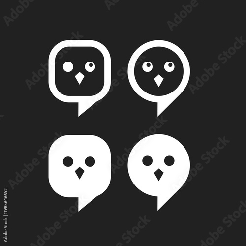 Minimalist Owl Chat Speech Bubble Icons for Communication and Messaging Apps