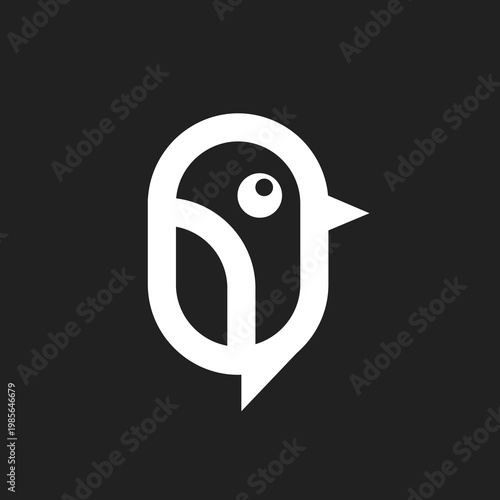 Modern Minimalist White Bird Head Logo Icon Design on Black Background