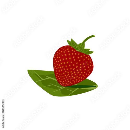 Fresh Strawberry Resting on a Green Leaf
