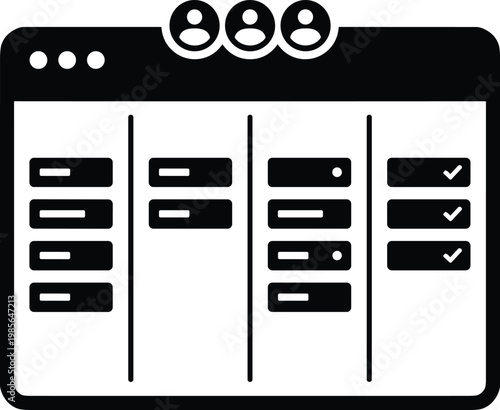 User interface with three user icons and three sections with check marks.