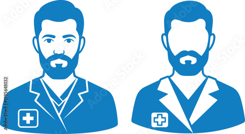 Blue vector icons of doctors in medical uniforms