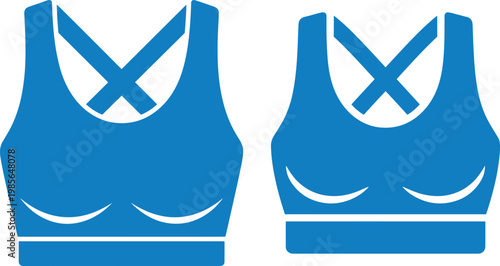 Blue vector icons of sports bras with crisscross straps