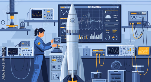 Woman working on a rocket model.