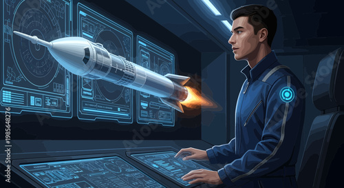 Astronaut launching spacecraft into orbit.